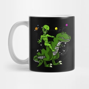 Space Alien Riding T-Rex Dinosaur Mug